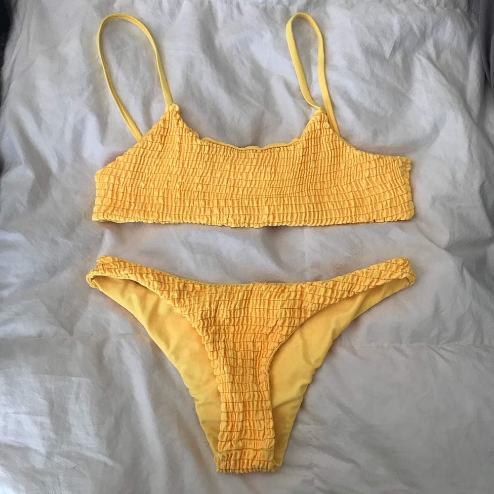 yellow smocked bikini